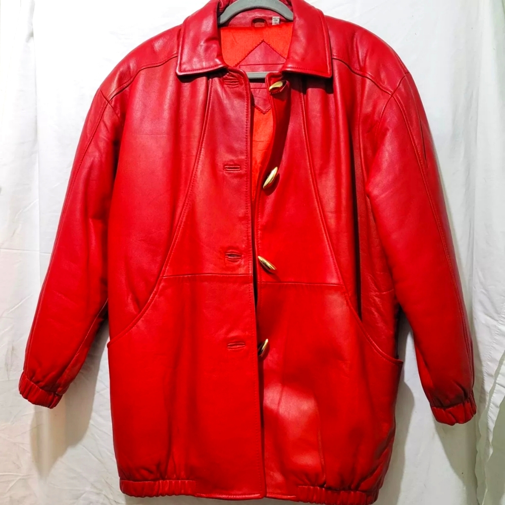 Vintage-ish Leather Oversized Red Coat